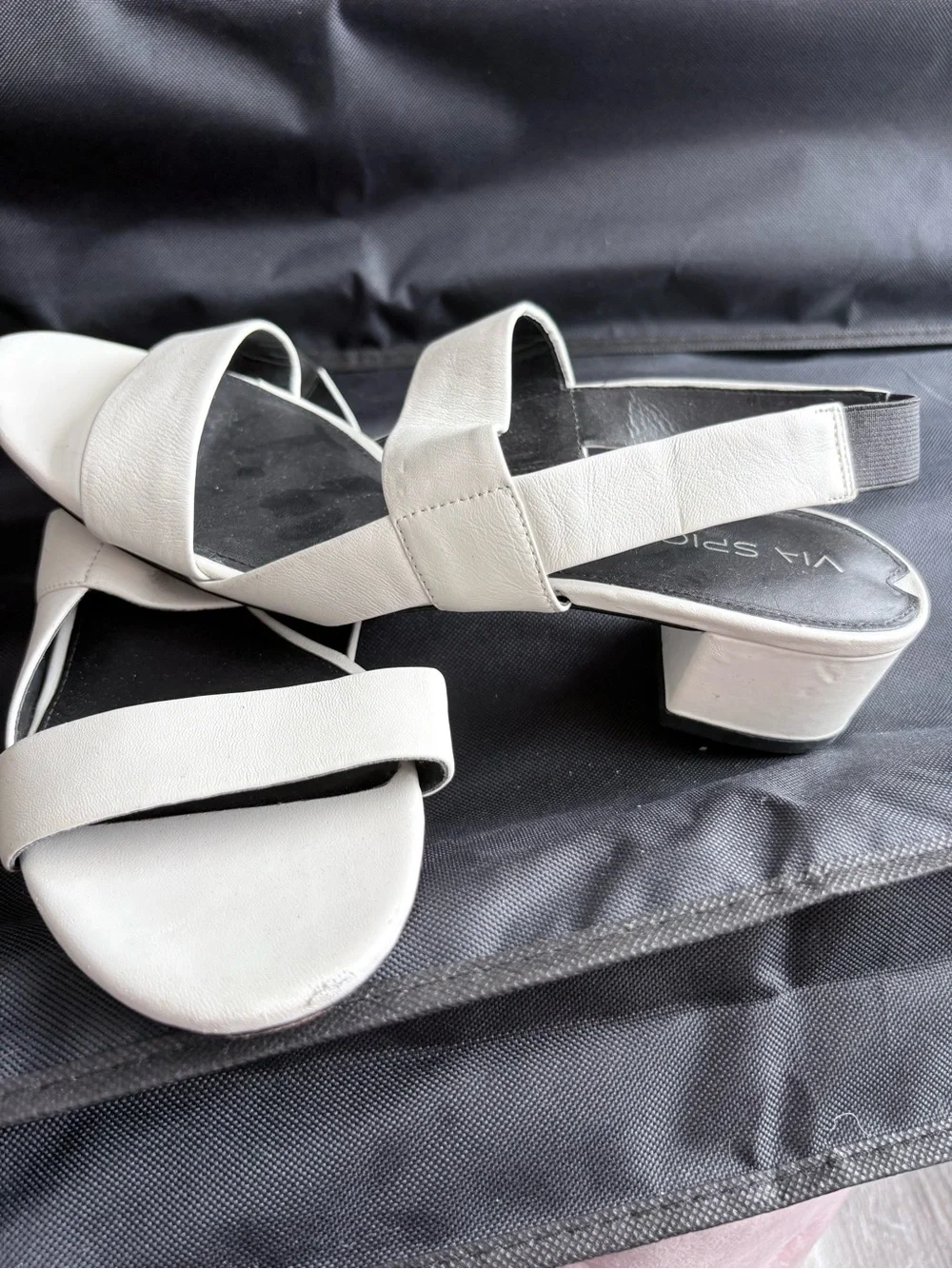 Via Spiga White Low Block Heel Slingback Sandals